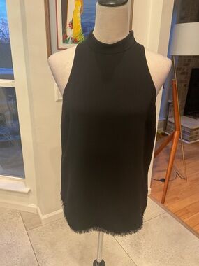Elizabeth and James Black Sleeveless High-Neck Top with Fringe Hem